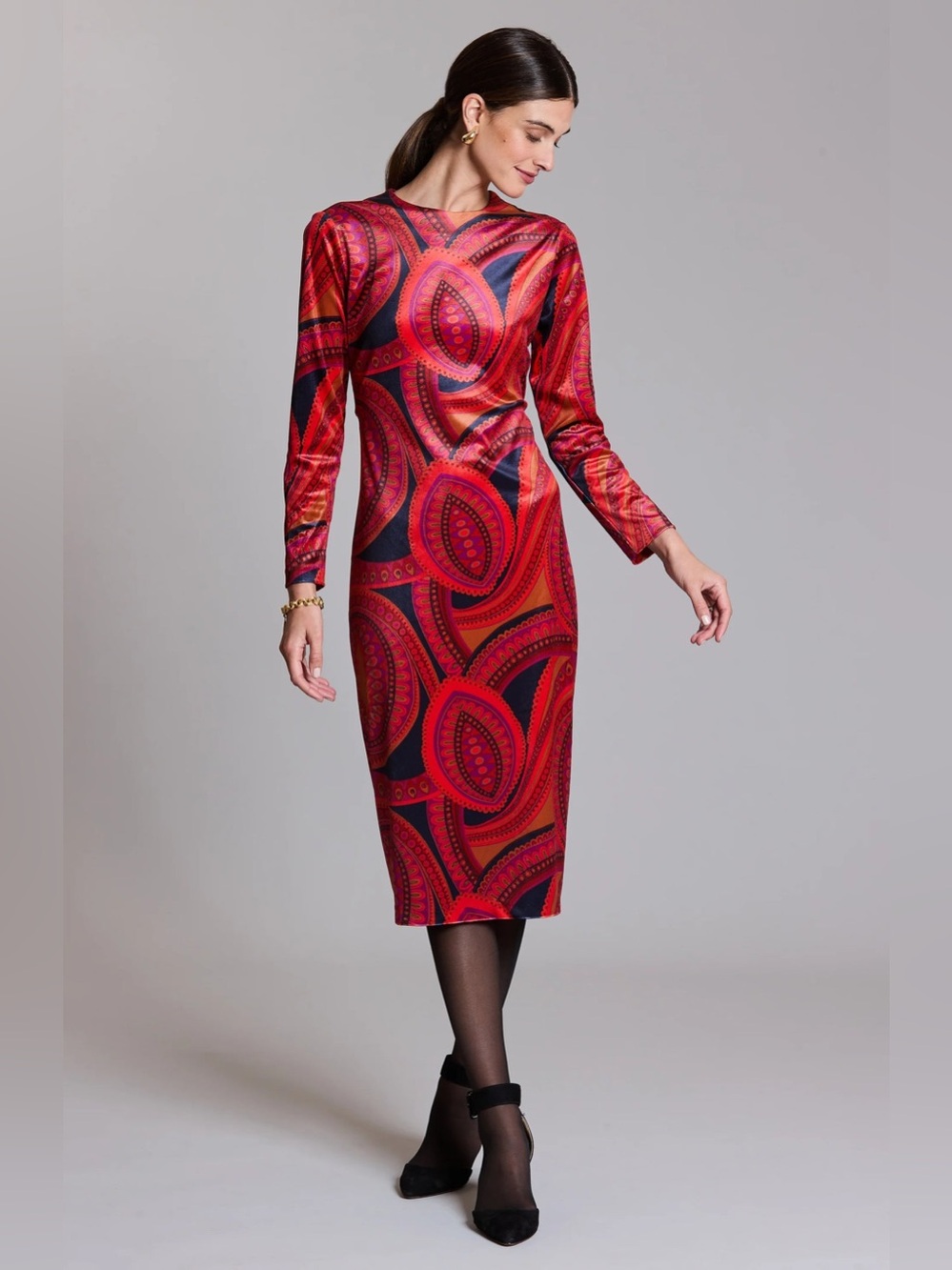 Tyler Boe Dana Paisley Multicolored Velvet Midi Dress